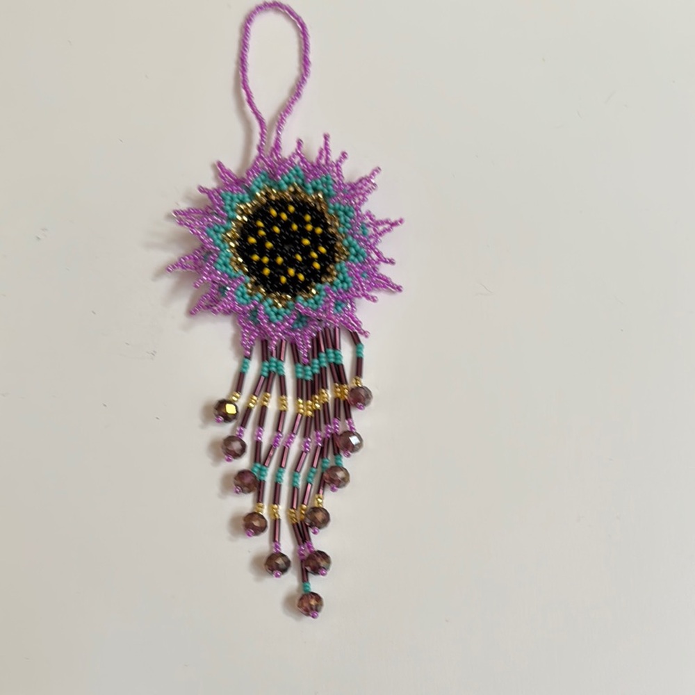 Handcrafted Beaded Sunflower Ornament. Measures 6” x 3”. New without tags.